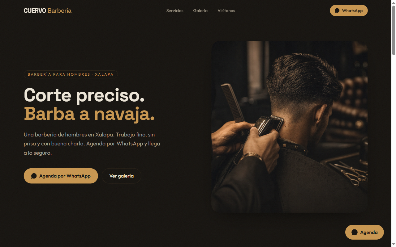 Página web de Cuervo Barbería, una barbería de Xalapa