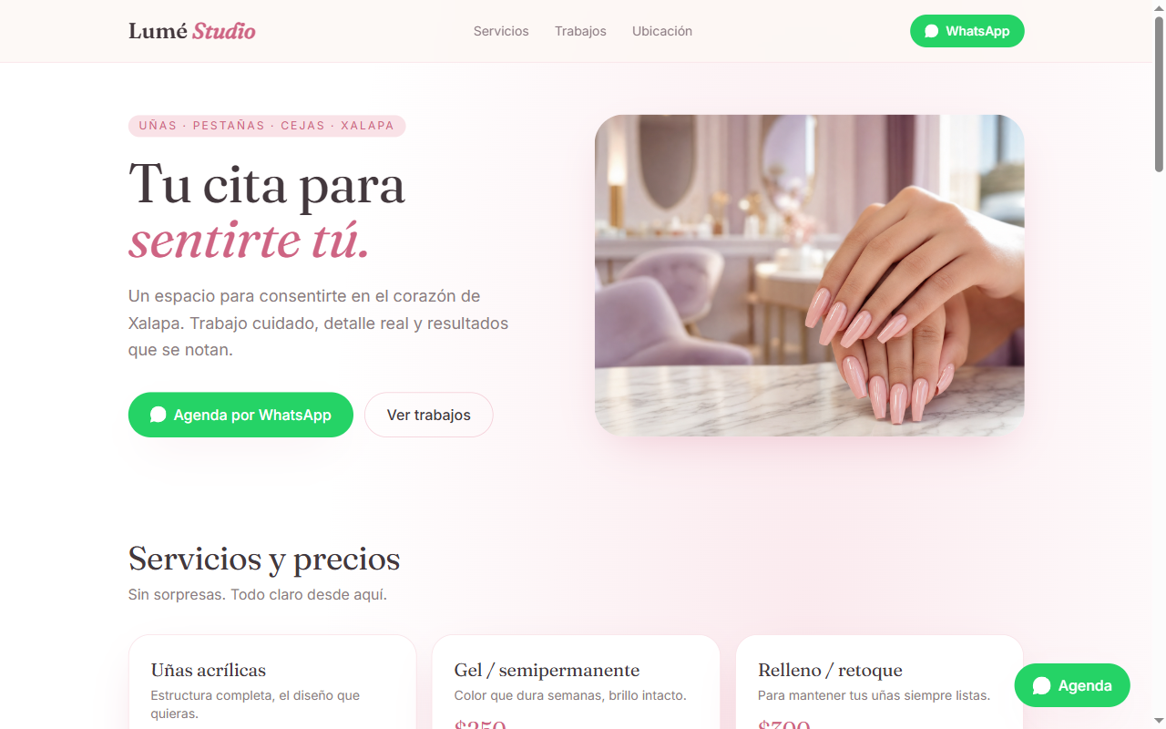 Página web de Lumé Studio, una estética de Xalapa